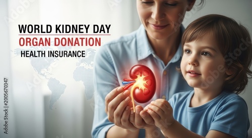 World Kidney Day awareness with mother and child holding kidney model