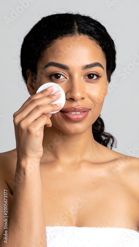 Woman applying facial care product to her eye