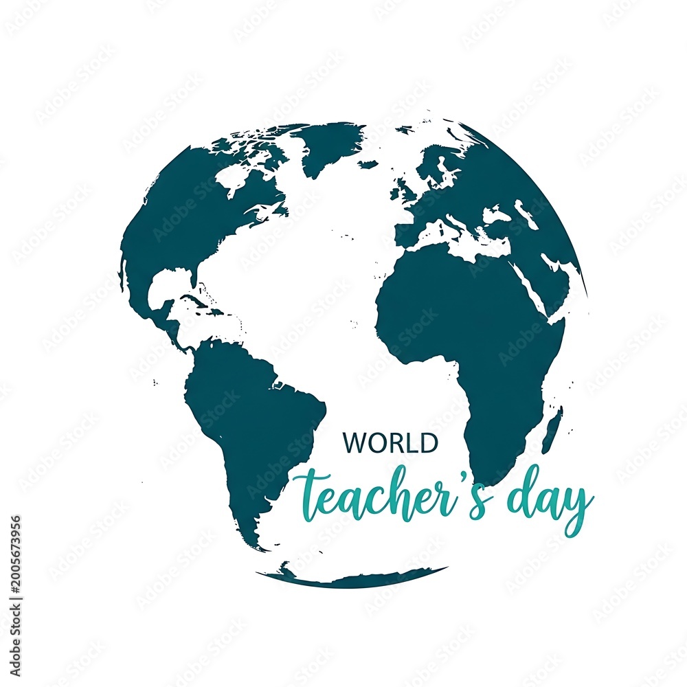 Obraz premium World Teacher's Day globe illustration with handwritten text and chalkboard style