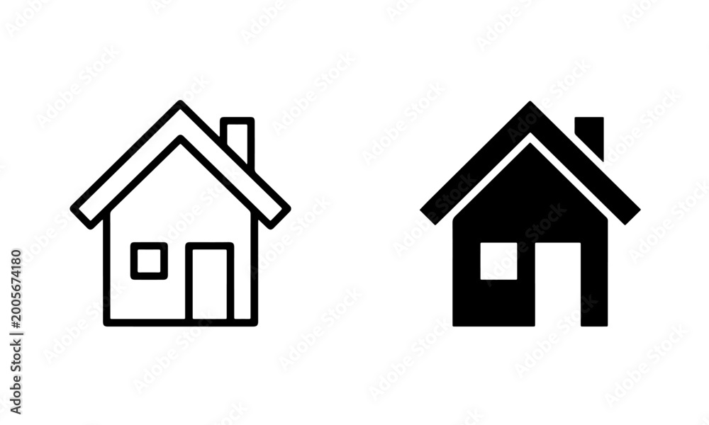 Fototapeta premium Minimalist House Vector Icon Set in Outline and Solid Styles for Real Estate Website UI Design and Mobile App Homepage Navigation