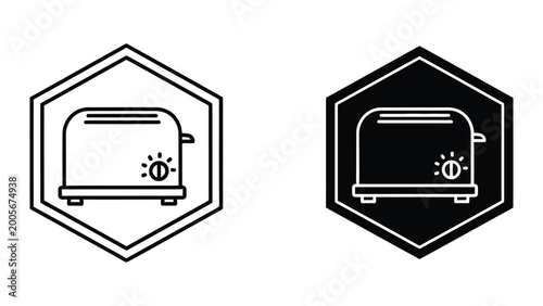 Free Download Minimalist toaster icon in white and black hexagon badge - GFXLoad