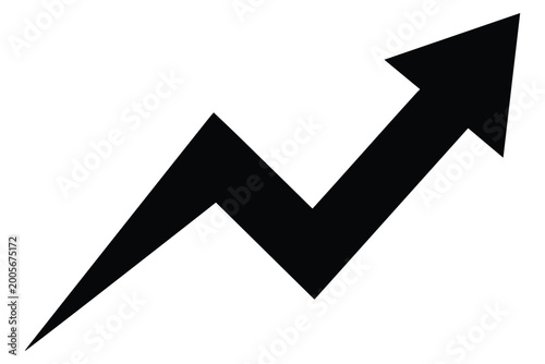 Bild auf Leinwand Black jagged arrow pointing upwards on a white background, rising