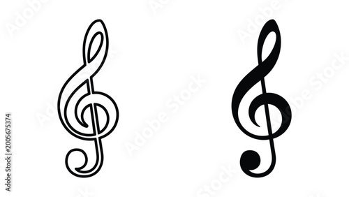 Tableau sur toile Clean treble clef music symbols in contrasting styles