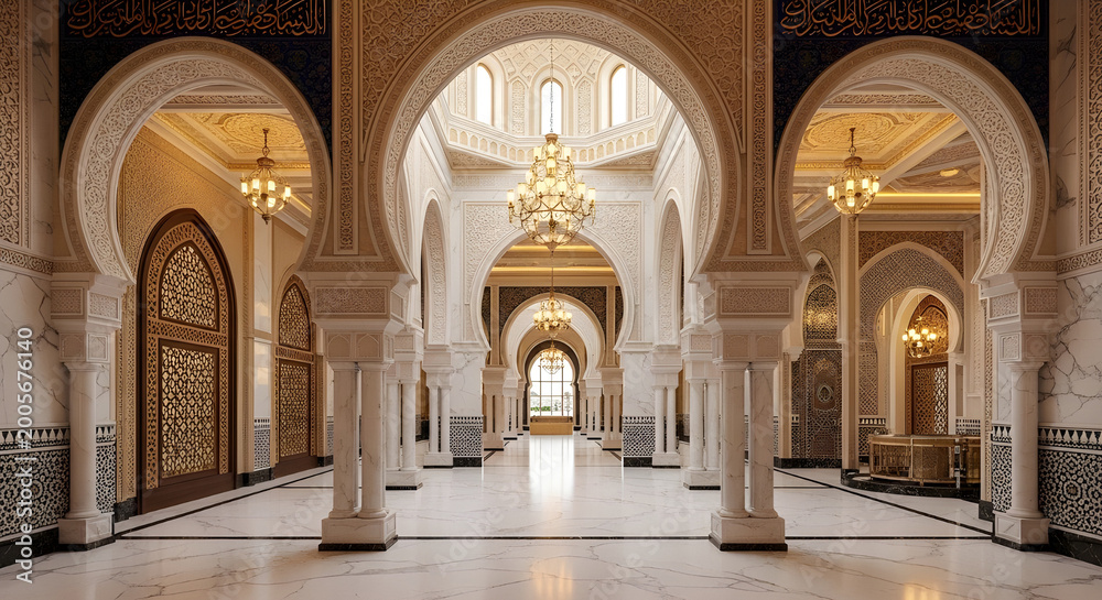 Obraz premium Luxury Islamic Interior Background with Arabic Architecture Design AI generate