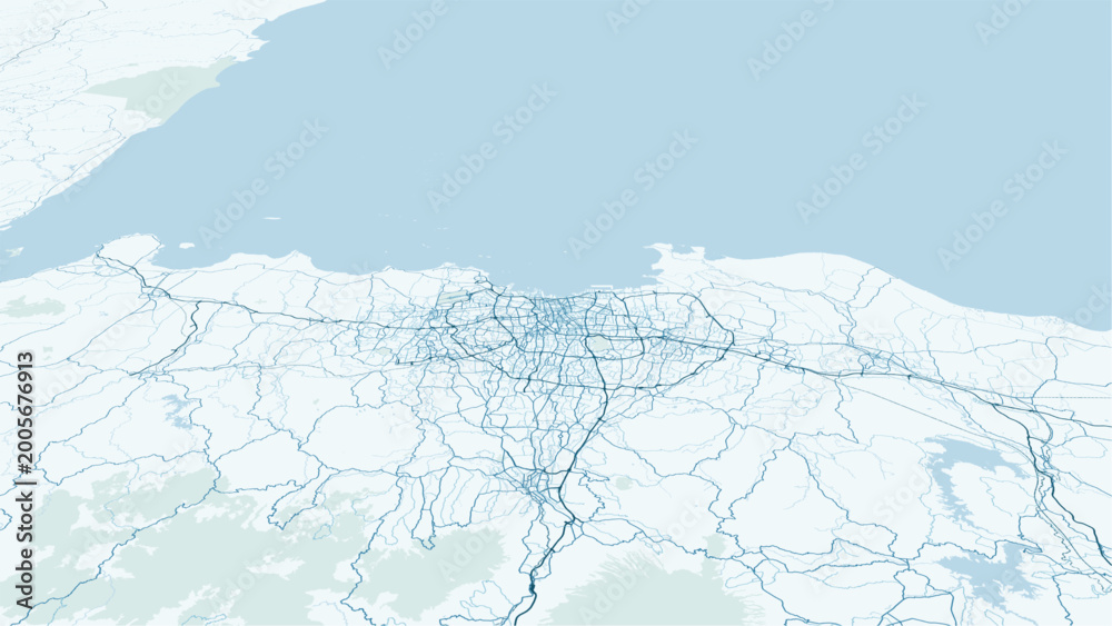 Fototapeta premium Modern minimalist vector map of Jakarta, Indonesia. High-quality scalable illustration of Jakarta city grid, Jakarta Bay, and urban layout for posters and design.