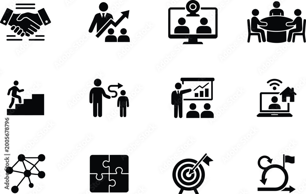 Fototapeta premium Professional Business Management and Agile Project Management Solid Icon Set
