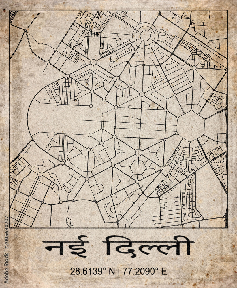 Obraz premium New Delhi India Retro Minimalist City Map Poster