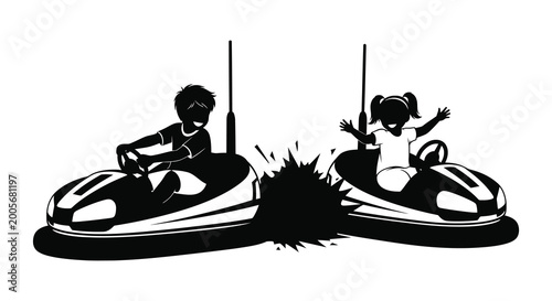 children playing in bumper cars silhouette high quality professional detailed modern elegant stylish clean crisp vibrant colorful digital