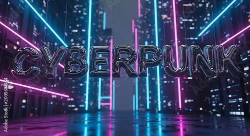 Cyberpunk cityscape with neon lights.