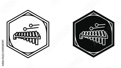 Bild auf Leinwand Marimba xylophone musical instrument icons in hexagon badges