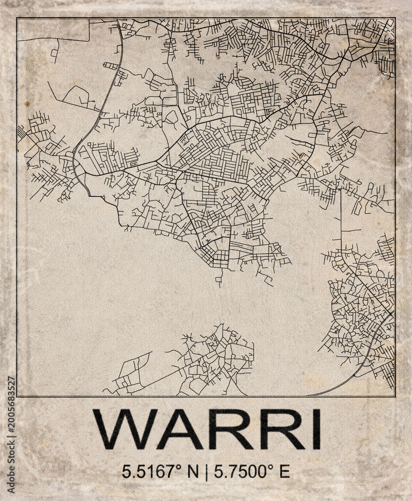 Fototapeta premium Warri Nigeria Retro Minimalist City Map Poster