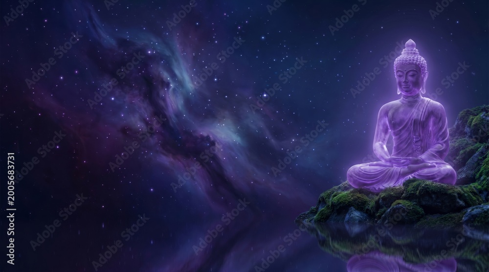 Fototapeta premium Buddha meditation in nebula a cosmic journey to serenity