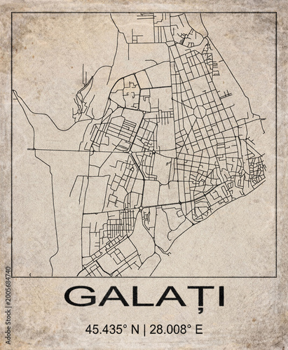 Bild auf Leinwand Galati Romania Retro Minimalist City Map Poster