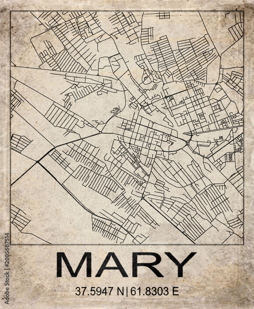 Obraz premium Mary Turkmenistan Retro Minimalist City Map Poster