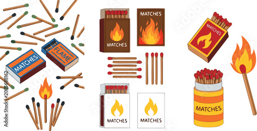 Quadro su tela Large Set of Blue and Red Safety Matches With Matchboxes Featuring Bright Fire F