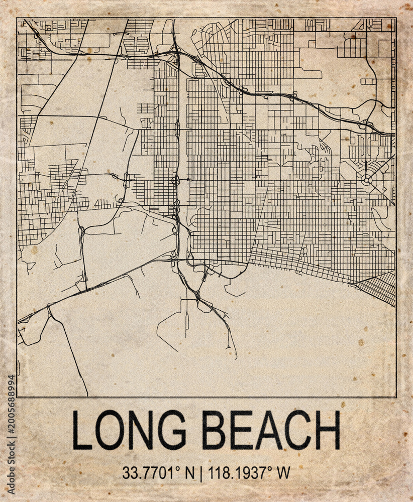 Fototapeta premium Long Beach USA Retro Minimalist City Map Poster