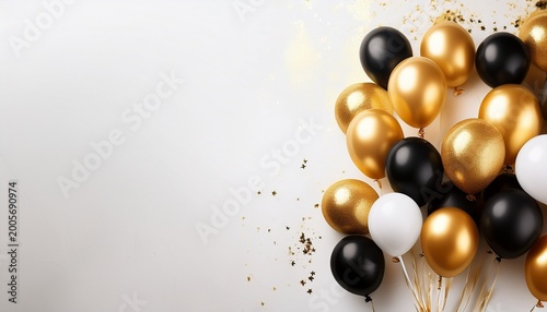 gold and black balloons on white background