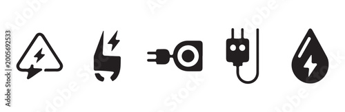 Electrical hazard and utility power icon symbol collection.