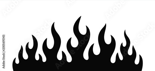 Foto Black silhouette of stylized flames, representing fire or heat, set against a white background