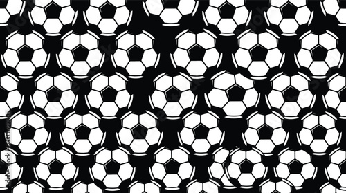 Seamless pattern of soccer balls on black background for sports equipment design texture concept art