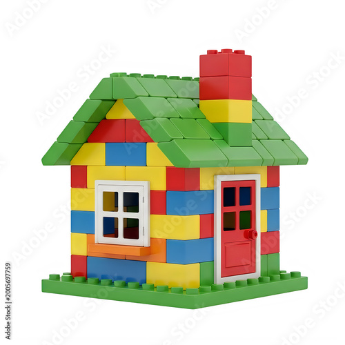 Colorful lego style house with chimney