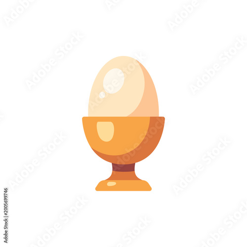Vászonkép White egg in gold egg cup icon, breakfast food symbol, colorful illustration