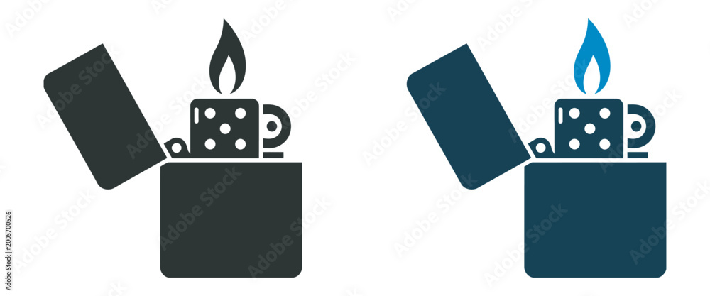 Εκτύπωση καμβά Gasoline lighter icon with flame and spark, pocket ignition tool symbol, refillable fuel lighter design, fire starting and flammable equipment concept, clean modern vector illustration