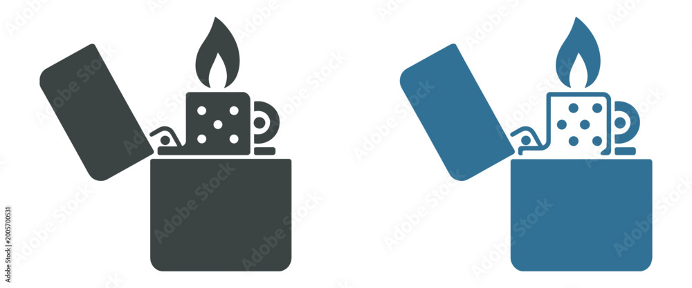 Εκτύπωση καμβά Gasoline lighter icon with flame and spark, pocket ignition tool symbol, refillable fuel lighter design, fire starting and flammable equipment concept, clean modern vector illustration