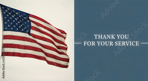 American flag waving with thank you for your service message