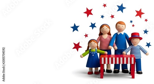 Festive family celebration with patriotic stars and stripes background