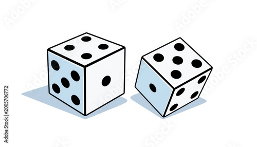 Two Colorful Dice with Black Dots on a White Background