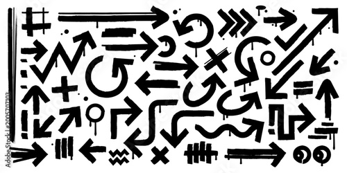 Fat marker graffiti arrow and design elements vector set black