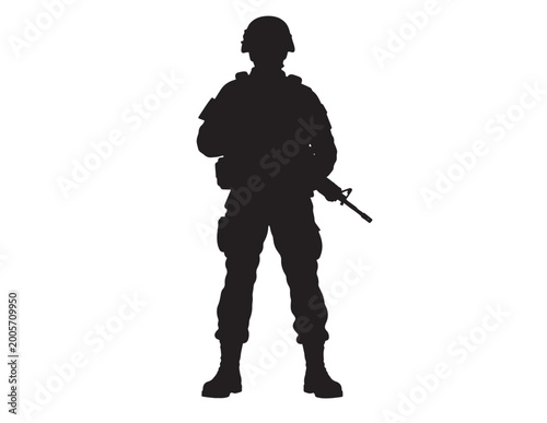 Tableau sur toile Soldier silhouette, military personnel vector graphic, army combatant illustrati