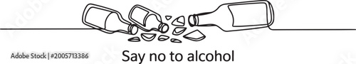Foto One line drawing of beer bottles were smashed at the end of the table until they broke into pieces