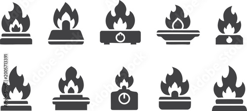 Tableau sur toile Collection of black silhouette candle icons with flickering flames