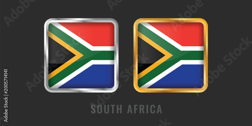 Free Download High-quality square gold and silver labels featuring the flag of South Africa. Premium metallic icons for South African products, exports, and manufacturing origin certification. - GFXLoad