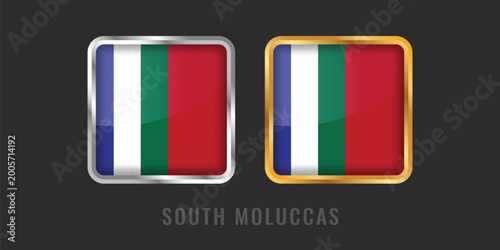 Free Download Premium square gold and silver labels with the Republic of South Moluccas (RMS) flag. High-quality emblems for Maluku products, export certification, and manufacturing origin certification. - GFXLoad