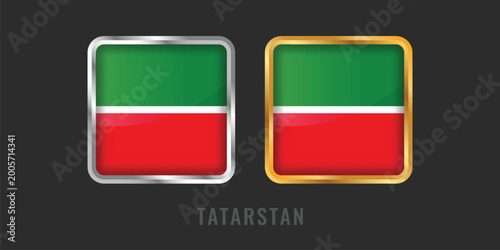 Schilderij op canvas High-quality square gold and silver labels with the flag of Tatarstan