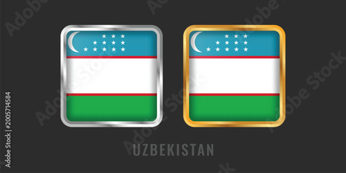 Free Download Premium square gold and silver labels with the flag of Uzbekistan. High-quality emblems for Uzbek products, exports, and manufacturing origin certification. - GFXLoad