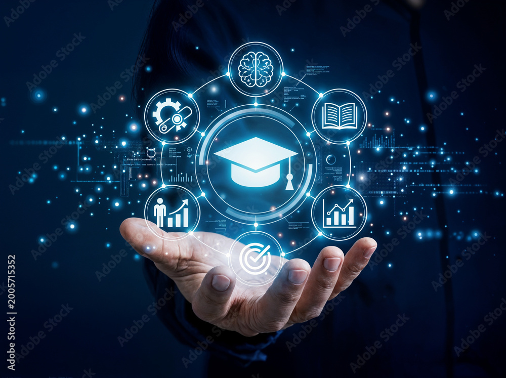 Fototapeta premium holographic education concept in hand
