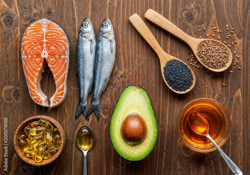 fresh salmon and fish with healthy ingredients