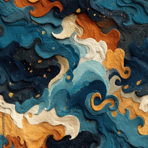 Abstract Indonesian Batik Motif Art with Rich Colorful Textures