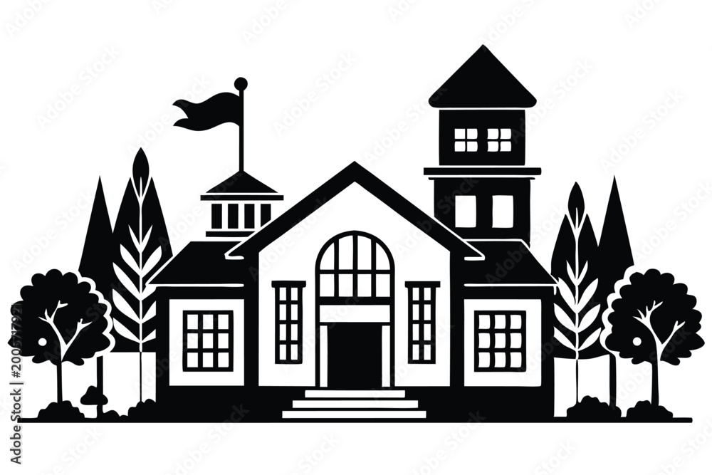 Fototapeta premium school silhouette line art vector illustration