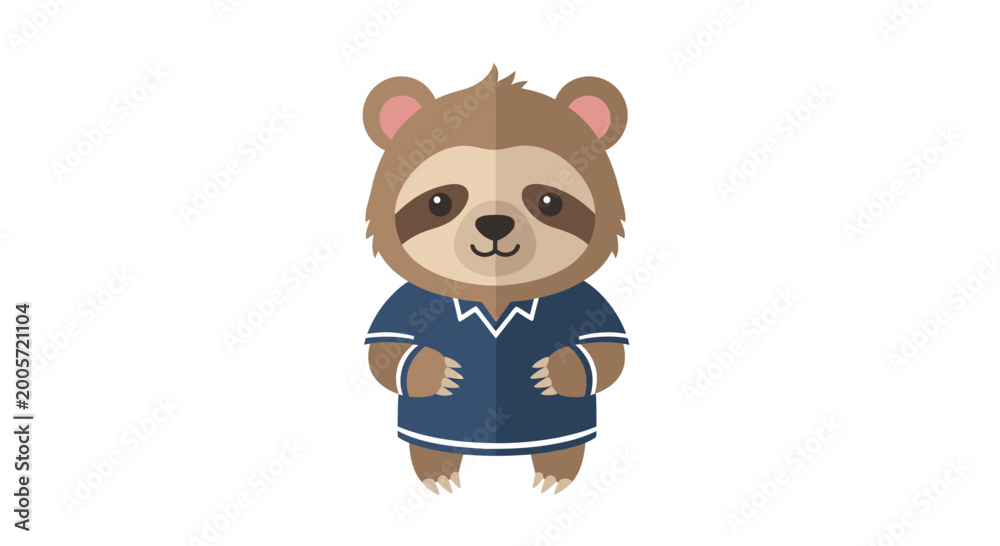 Fototapeta premium Cute Sloth Cartoon Character in Blue Pajamas with Copy Space
