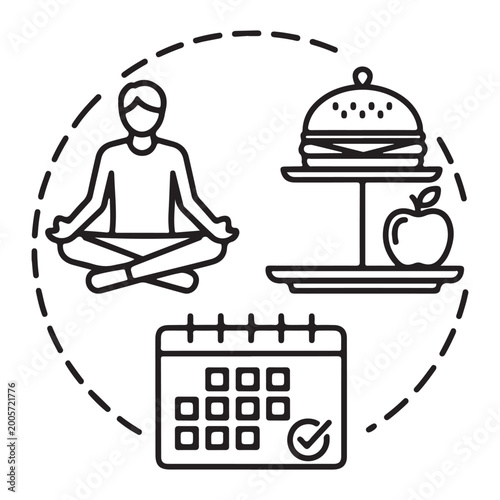 vector illustration set of man and woman with suitcase and money bag plus restaurant service icons including chef cook menu waiter tray kitchen symbol