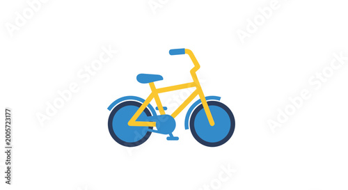 Yellow and blue bicycle illustration with copy space, simple flat design for kids