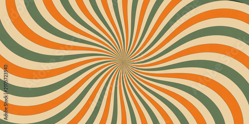 Vintage retro sunburst pattern with radial wavy lines in soft green and orange tones for creative dynamic backdrop decoration.