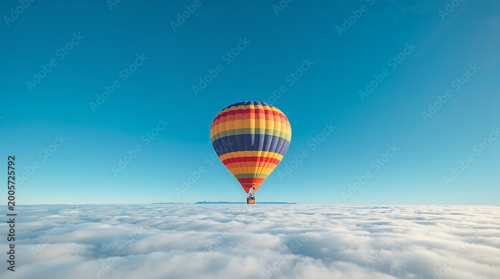 Obraz premium Colorful hot air balloon floating above white clouds in blue sky adventure concept