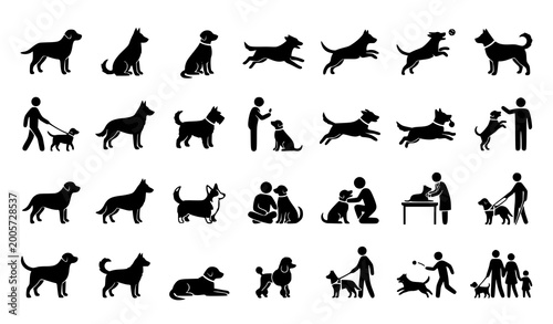 Valokuva Dog Silhouette Mega Set Featuring Various Breeds in Action with Owners for Veter