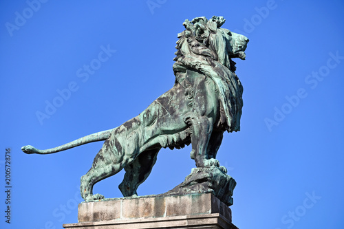 Cuadro en lienzo Bronze Lion Sculpture by Rudolf Weyr on Schemerl Bridge in Vienna